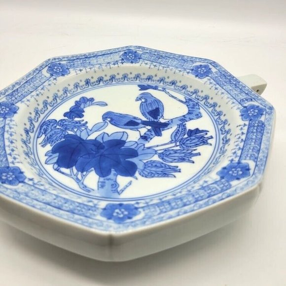 VTG Chinese Export Ware Blue Birds on Branch Warming Dish Entertaining Dinner - Picture 4 of 11